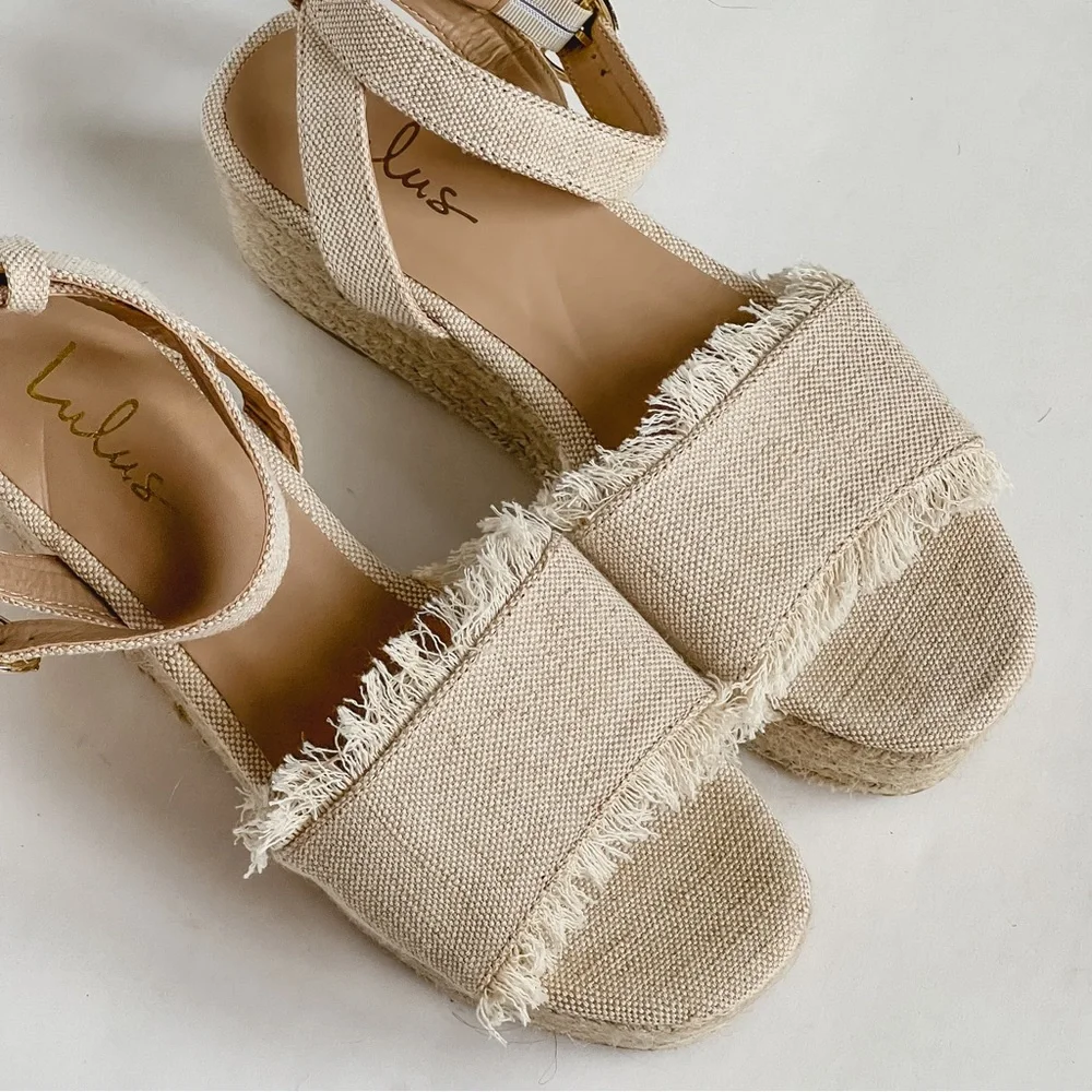 Lulus Daphnie Beige Espadrille Platform Sandals - Size 9
